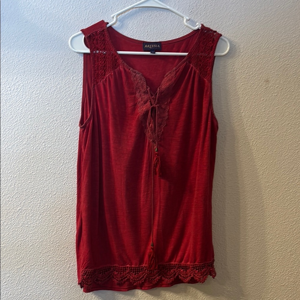Artesia Red Tie Front Sleeveless Tank Top